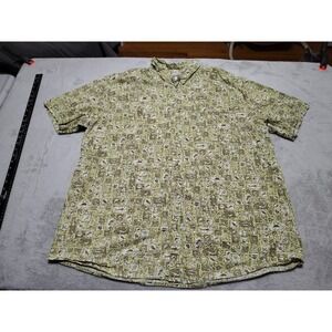 Columbia Shirt Men XXL Green Fish Sporty Classic Cotton Button Up Short Sleeve